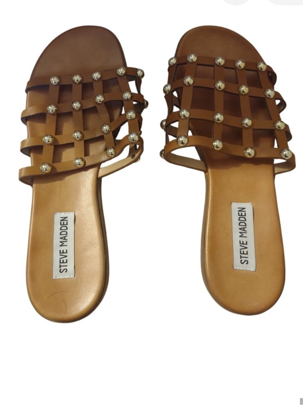 Steve Madden Beil Cognac Cage Studded Slide Sandals Sz 9.5